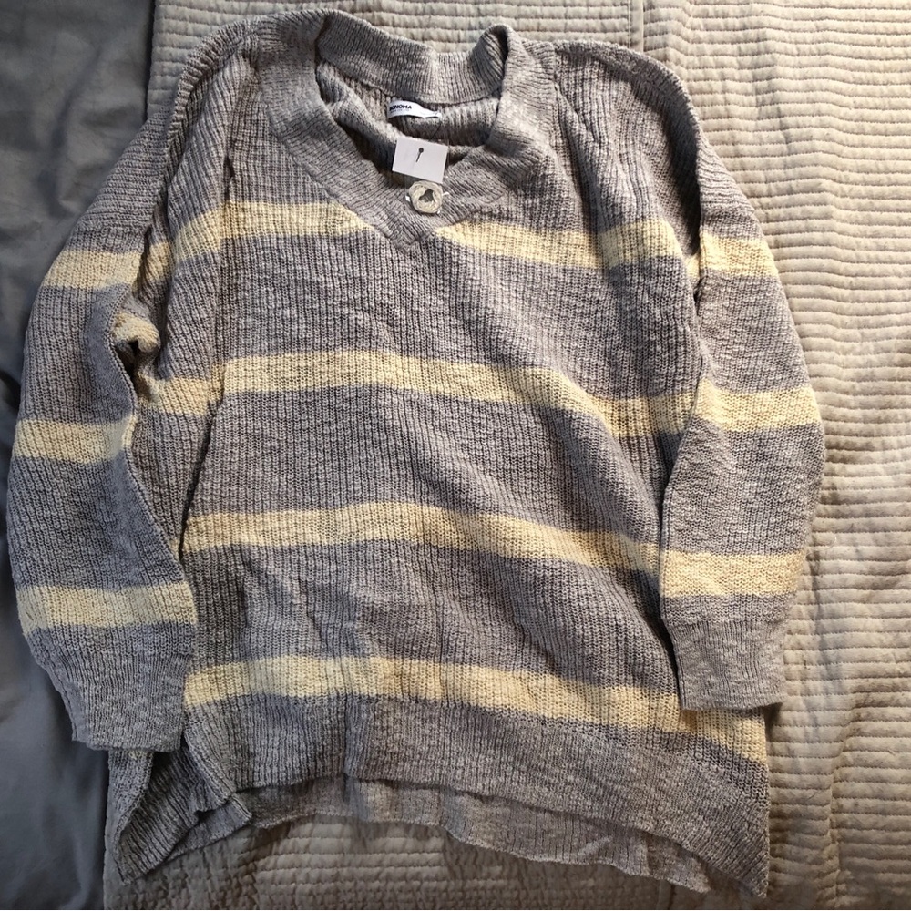 Gray and cream Stripped Sweater